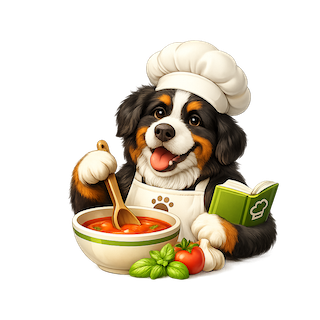 The Goodlist chef dog mascot cooking